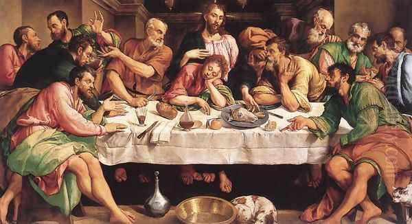 The Last Supper 1542 Oil Painting by Jacopo Bassano (Jacopo da Ponte)