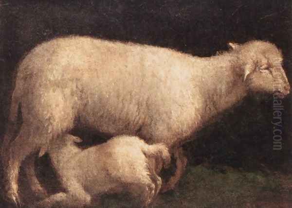 Sheep And Lamb 1560 Oil Painting by Jacopo Bassano (Jacopo da Ponte)