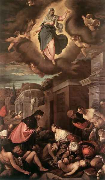 St Roche Among The Plague Victims And The Madonna In Glory 1575 Oil Painting by Jacopo Bassano (Jacopo da Ponte)