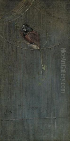 Two Black Hooded Nun Finches In An Aviary Oil Painting by Edwin John Alexander