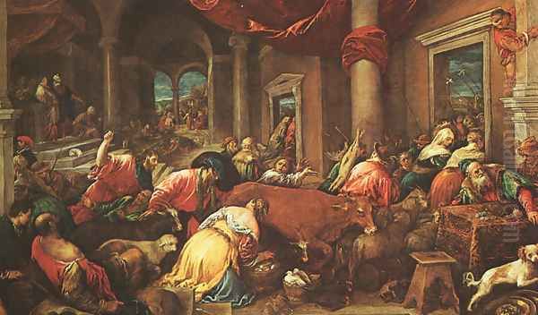 The Purification Of The Temple Oil Painting by Jacopo Bassano (Jacopo da Ponte)