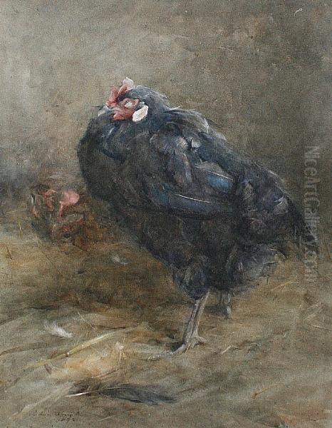 A Chicken Oil Painting by Edwin John Alexander