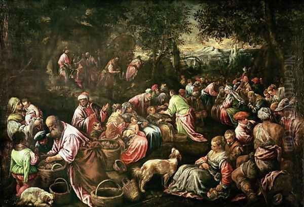 The Feeding of the Five Thousand Oil Painting by Jacopo Bassano (Jacopo da Ponte)