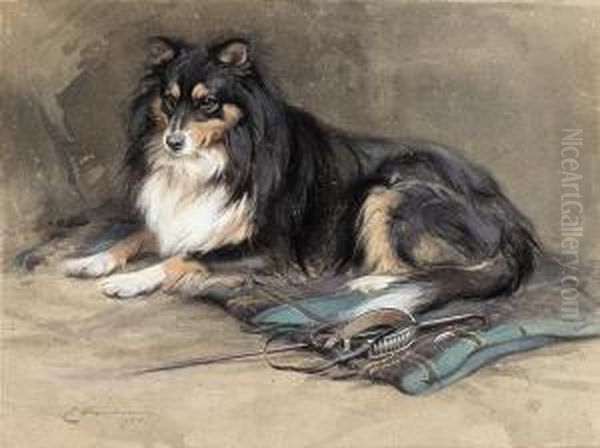 A Collie Oil Painting by Edwin John Alexander