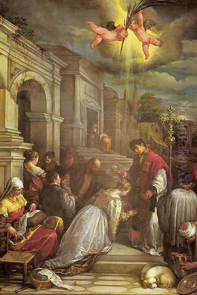 St. Valentine Baptising St. Lucilla (San Valentino battezza santa Lucilla) Oil Painting by Jacopo Bassano (Jacopo da Ponte)