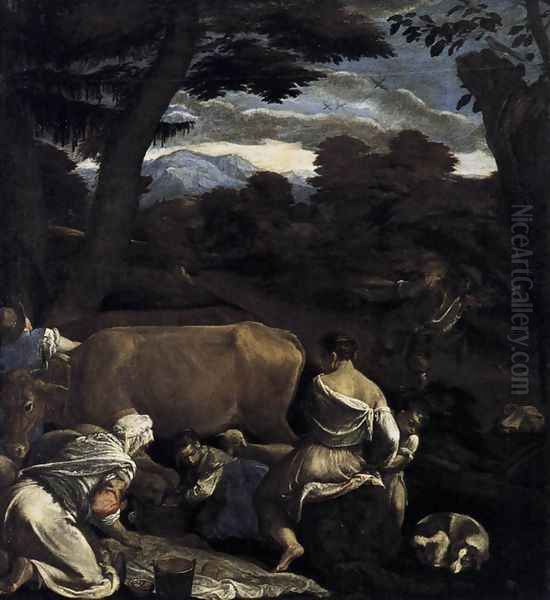 Pastoral Scene c. 1560 Oil Painting by Jacopo Bassano (Jacopo da Ponte)