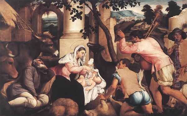 Adoration of the Shepherds 1544-45 Oil Painting by Jacopo Bassano (Jacopo da Ponte)