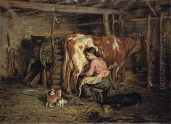 Milking Time Oil Painting by Robert L. Alexander