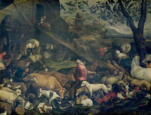 Animals Entering the Ark Oil Painting by Jacopo Bassano (Jacopo da Ponte)