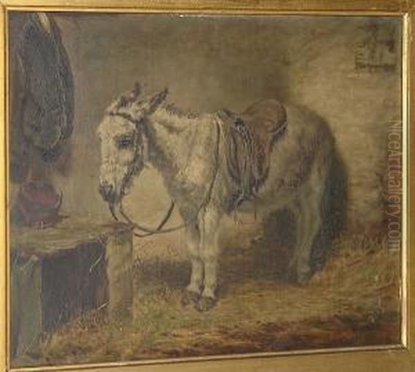 Donkey In A Stable Oil Painting by Robert L. Alexander