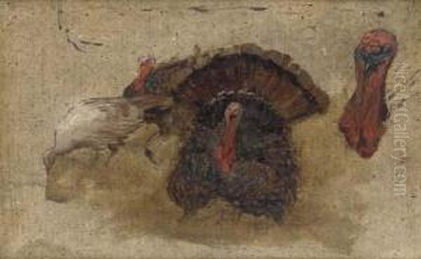 A Study Of Turkeys Oil Painting by Robert L. Alexander