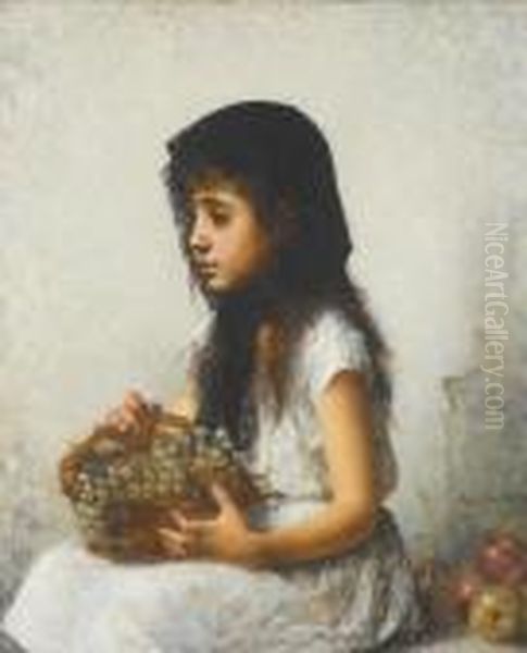 Young Girl With Grapes Oil Painting by Alexei Alexeivich Harlamoff