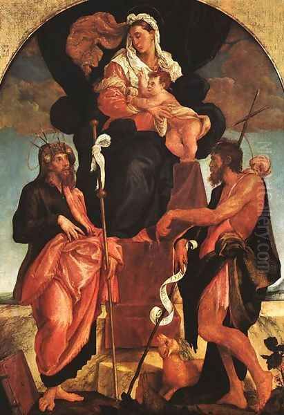 Madonna and Child with Saints 1545-50 Oil Painting by Jacopo Bassano (Jacopo da Ponte)