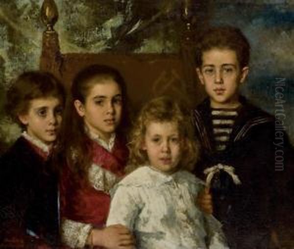 Portrait Of The Children Of Paul Pavlovich Demidoff Oil Painting by Alexei Alexeivich Harlamoff