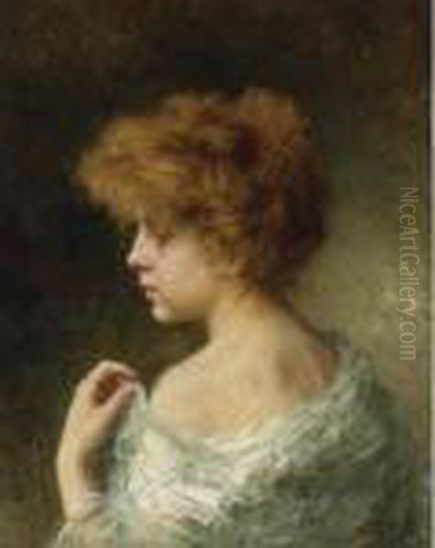 Portrait Of A Young Girl Oil Painting by Alexei Alexeivich Harlamoff