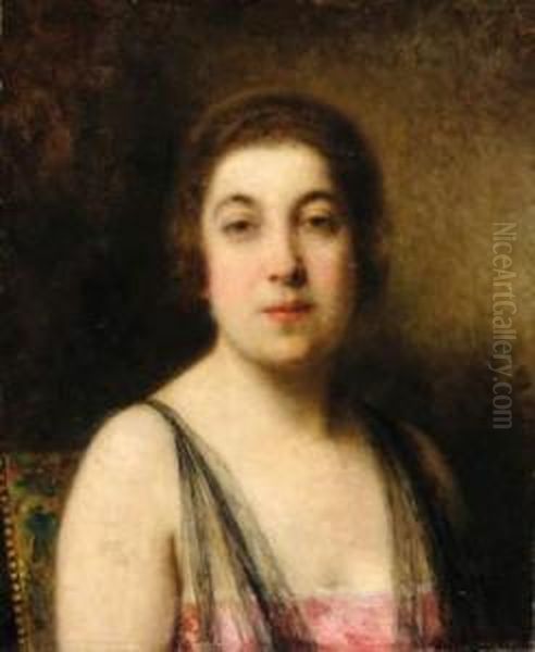 Portrait De Jeune Femme Oil Painting by Alexei Alexeivich Harlamoff