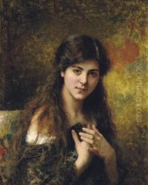 The Dark Haired Beauty Oil Painting by Alexei Alexeivich Harlamoff