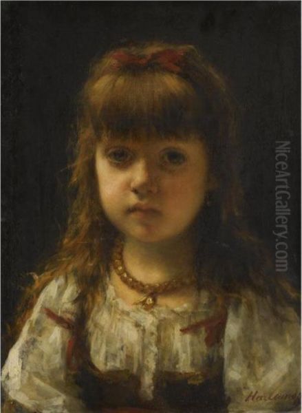 Portrait Of A Young Girl Oil Painting by Alexei Alexeivich Harlamoff