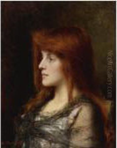 Auburn Haired Beauty Oil Painting by Alexei Alexeivich Harlamoff