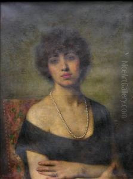 Femme Au Collier Des Perles Oil Painting by Alexei Alexeivich Harlamoff