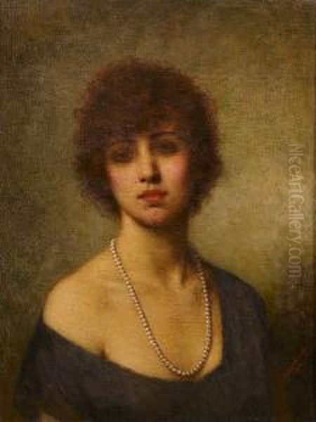 Portrait Of A Young Lady Wearing Pearls Oil Painting by Alexei Alexeivich Harlamoff