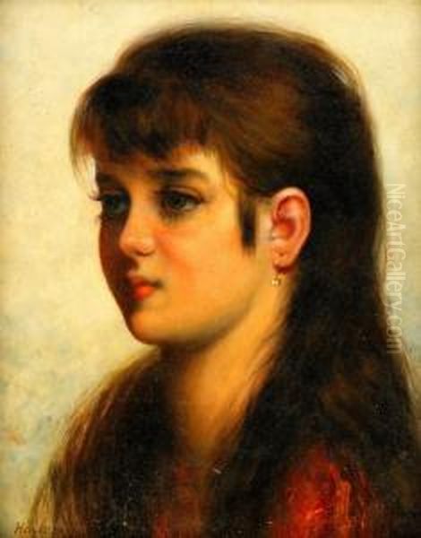 Portrait Of Young Girl Oil Painting by Alexei Alexeivich Harlamoff