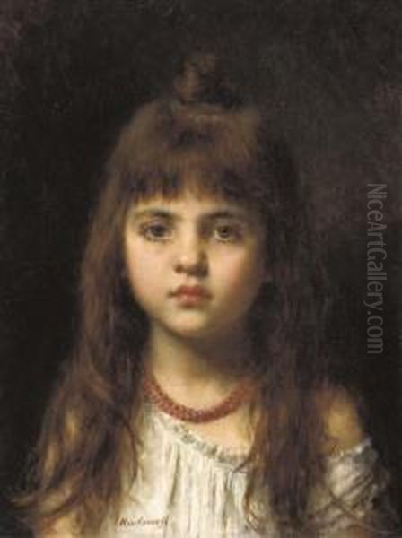 The Red Necklace Oil Painting by Alexei Alexeivich Harlamoff