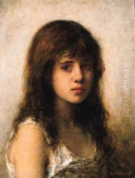 Portrait Of A Young Girl Oil Painting by Alexei Alexeivich Harlamoff