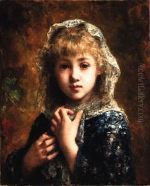 A Young Beauty Oil Painting by Alexei Alexeivich Harlamoff