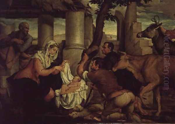 The Adoration of the Shepherds Oil Painting by Jacopo Bassano (Jacopo da Ponte)