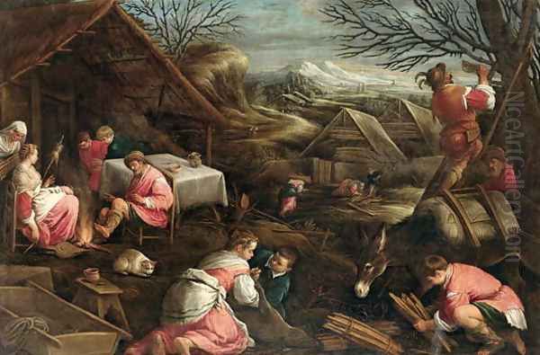 Winter Oil Painting by Jacopo Bassano (Jacopo da Ponte)