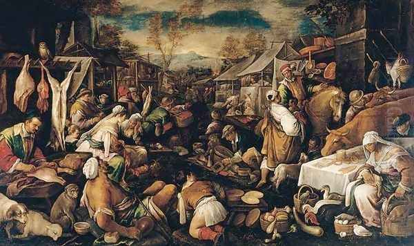 Market Scene Oil Painting by Jacopo Bassano (Jacopo da Ponte)