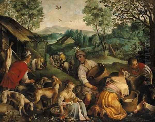 Country pursuits Oil Painting by Jacopo Bassano (Jacopo da Ponte)