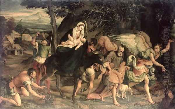 The Flight into Egypt Oil Painting by Jacopo Bassano (Jacopo da Ponte)