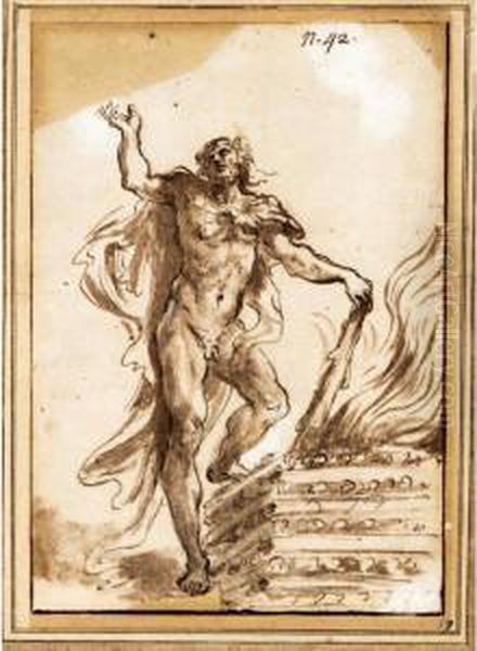 Hercules Mounting The Pyre Oil Painting by Alessandro Algardi