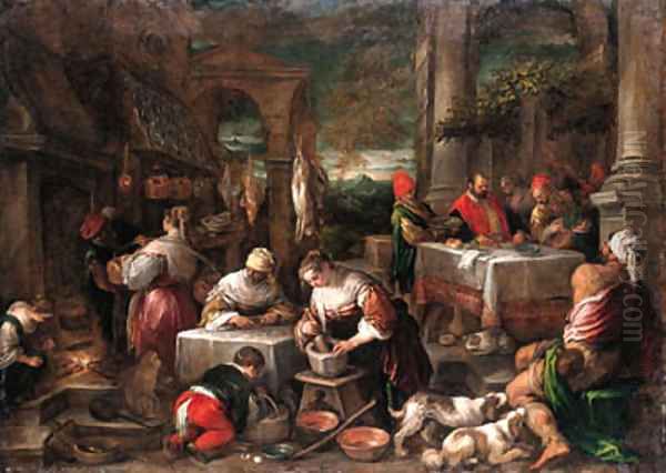 Dives and Lazarus Oil Painting by Jacopo Bassano (Jacopo da Ponte)