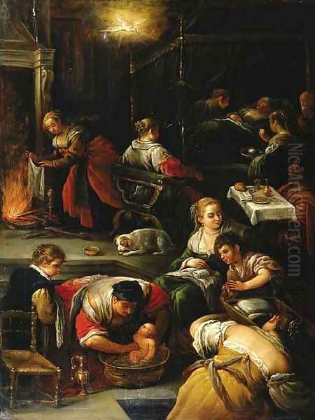 The Birth of the Virgin Oil Painting by Jacopo Bassano (Jacopo da Ponte)