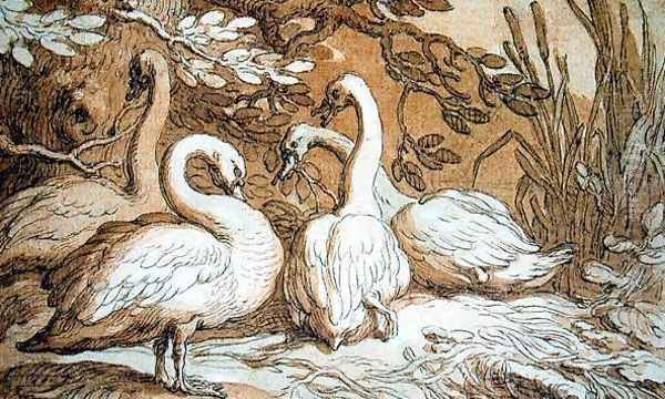 A Group of Swans Oil Painting by Abraham Bloemaert