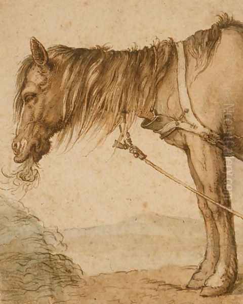 A Horse Eating Hay, c.1600-10 Oil Painting by Abraham Bloemaert