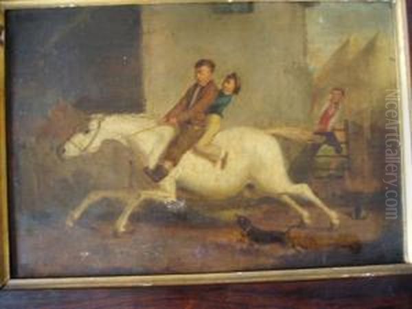 Boys On A Bolting Horse Oil Painting by Samuel Jun Alken