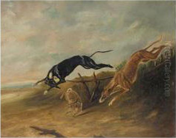 Chasing A Hare Oil Painting by Samuel Jun Alken