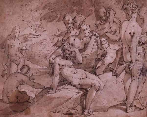 Diana and Callisto (2) (Illustration from Ovid's `Metamorphosis`) c.1595 Oil Painting by Abraham Bloemaert