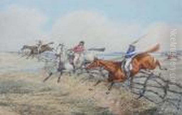 Jumping A Fence; Crossing A Brook; At A Wall;half A Length Ahead Oil Painting by Herny Jr Alken