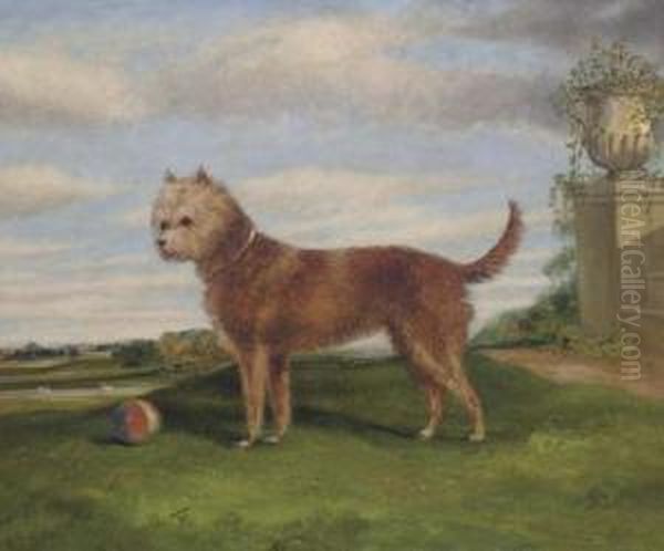 A Terrier With A Ball In An Extensive Landscape Oil Painting by Herny Jr Alken