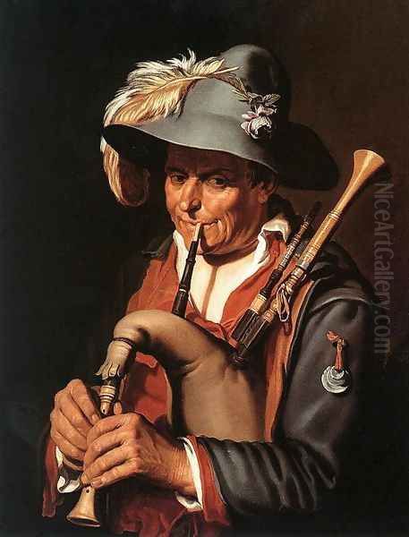 The Bagpiper Oil Painting by Abraham Bloemaert