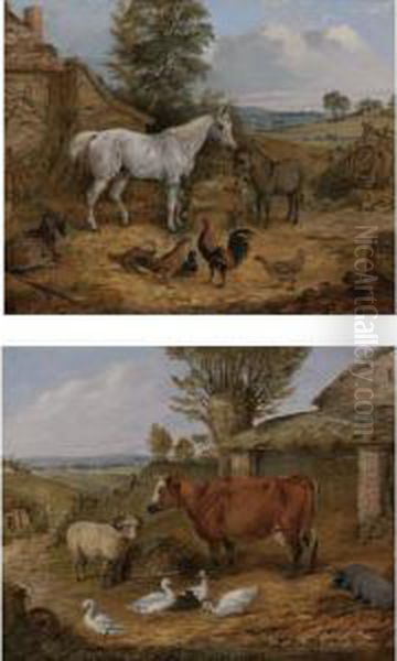 Farmyard Scenes: A Pair Oil Painting by Herny Jr Alken