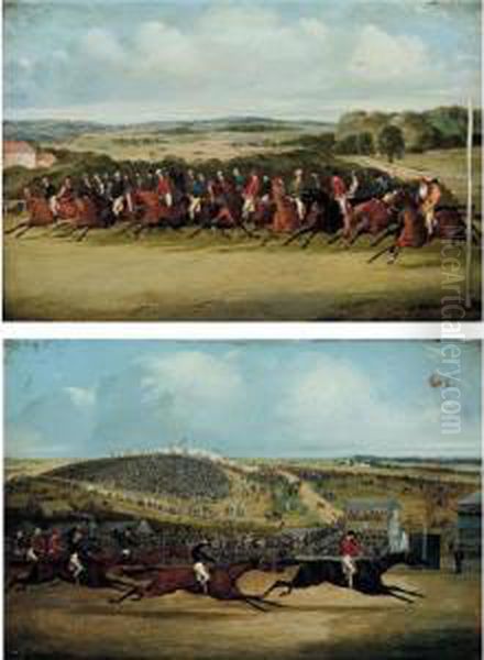 The Start And Finish Of The Epsom Derby 1858 Oil Painting by Herny Jr Alken