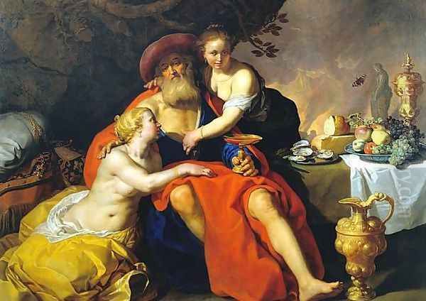 Lot and His Daughters Oil Painting by Abraham Bloemaert