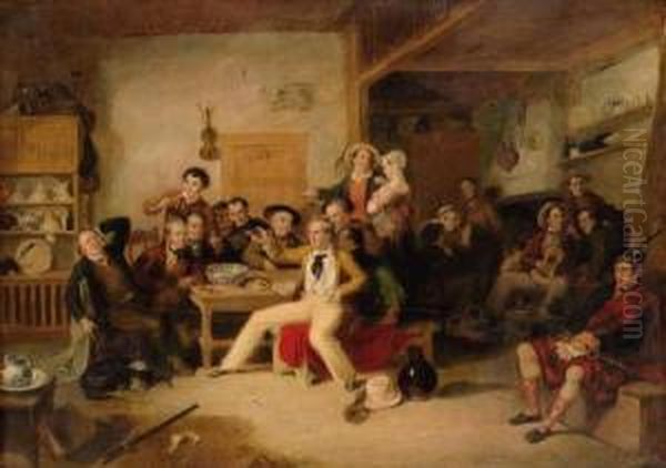 The Celebration Of The Birthday Of James Hogg, Or The Ettrickshepherd's House-heating Oil Painting by Sir William Allan