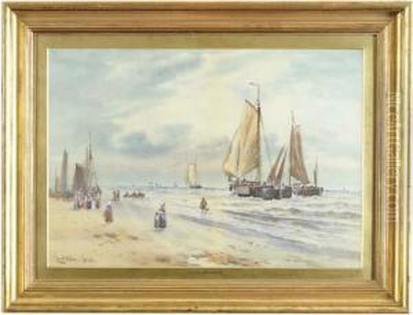 Early Morning, The Departure Of The Fishing Fleet Oil Painting by Charles Frederick Allbon